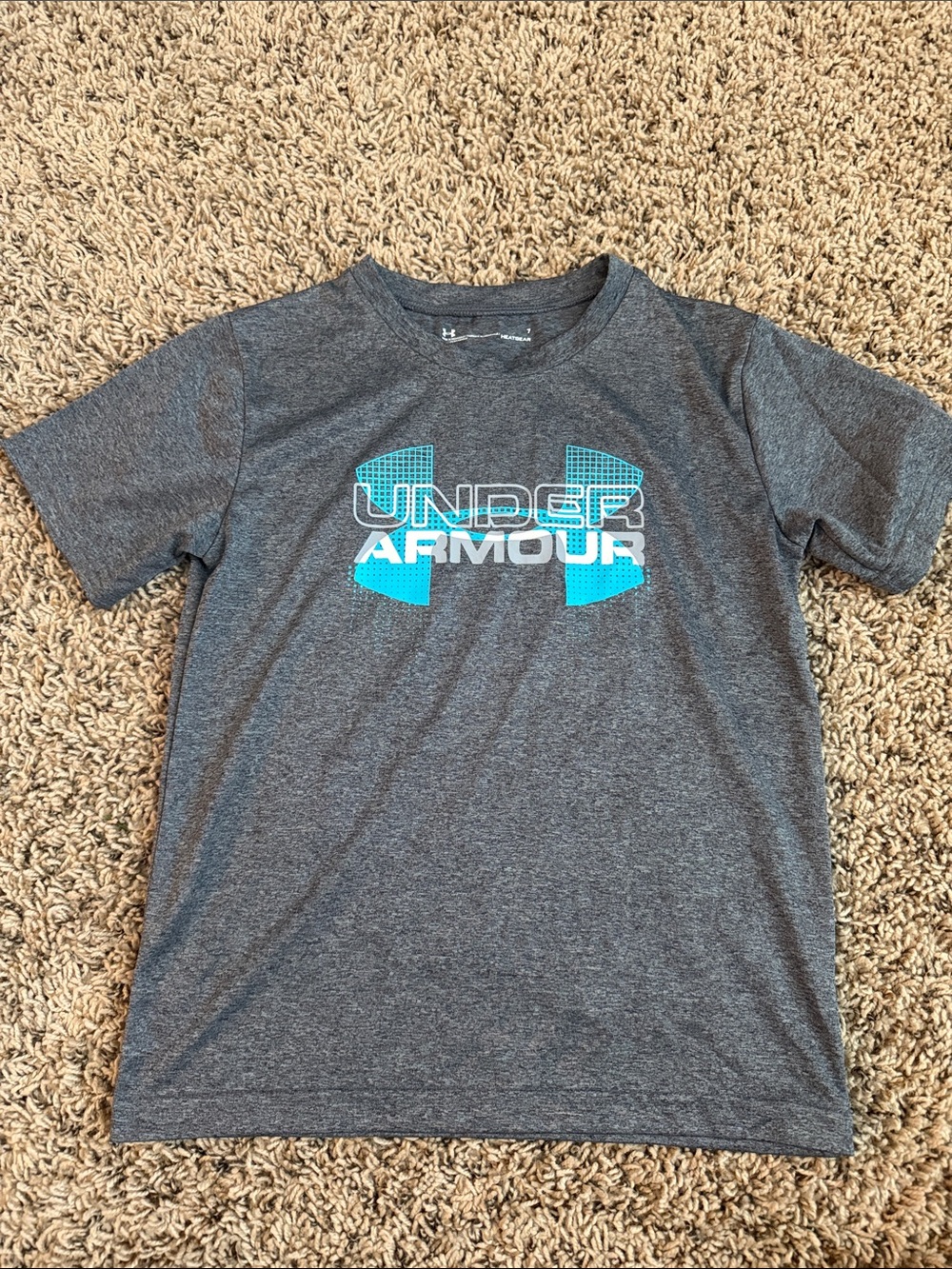 Under Armour Gray Short Sleeve Tee with Aqua Logo